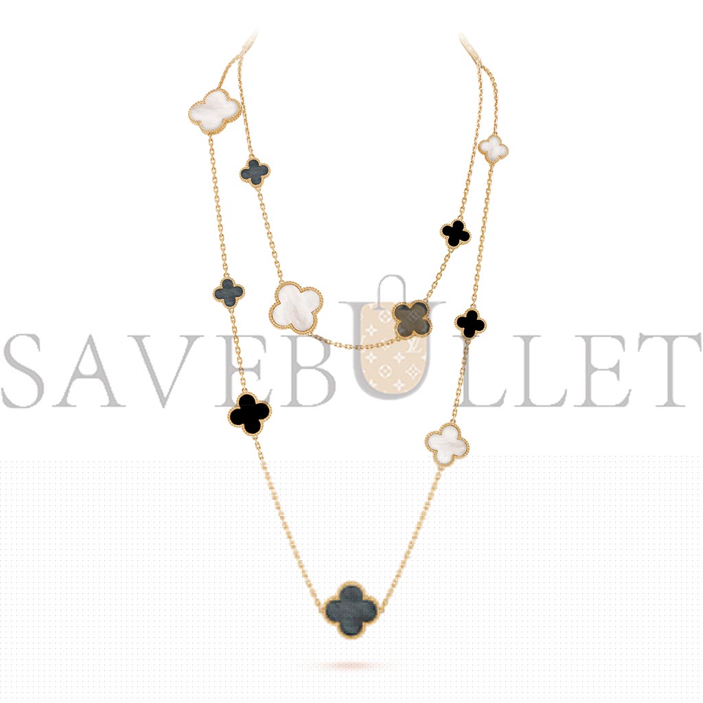 VAN CLEEF ARPELS MAGIC ALHAMBRA LONG NECKLACE, 16 MOTIFS - YELLOW GOLD, MOTHER-OF-PEARL, ONYX  VCARD79400